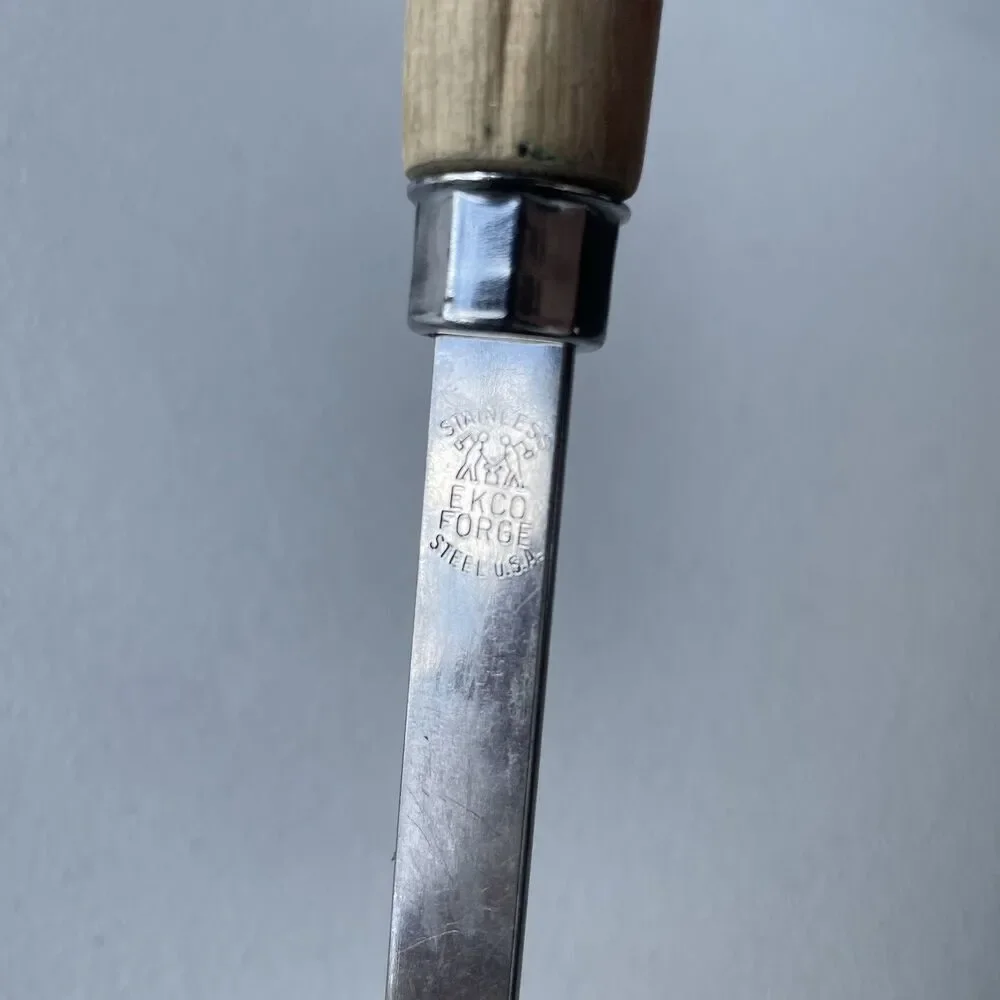 Vintage Ekco Slotted Spatula Turner Carving Fork Stainless Steel Wood USA Made